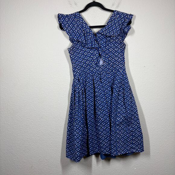 Kate Spade Size 6 Fit & Flare Mini Dress Blue White Geo Dot Poplin Cotton Blend - Picture 4 of 12